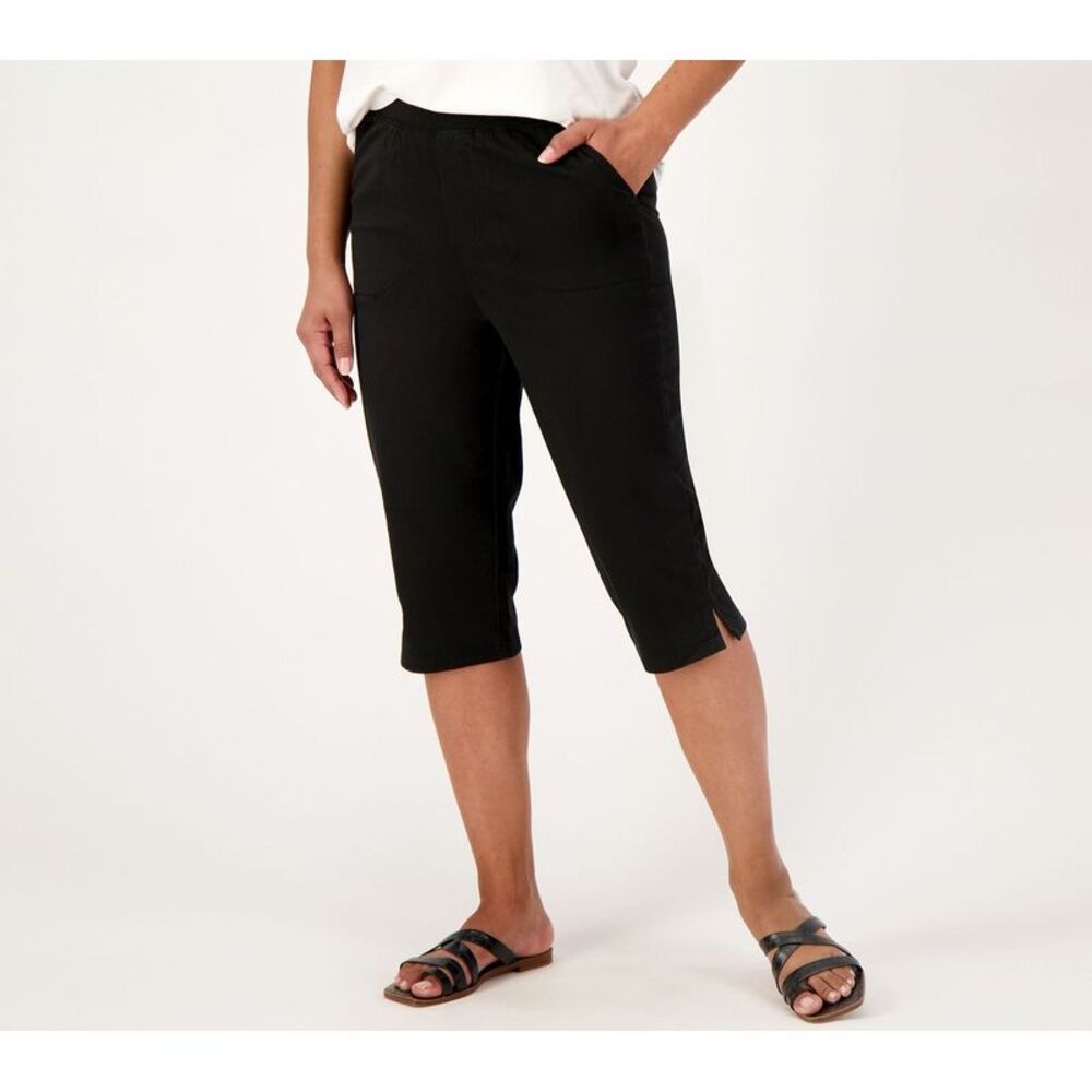 Wacoal Women's Plus Sz Pants 5X Denim & Co. EasyWear Twill Relaxed Black A575304